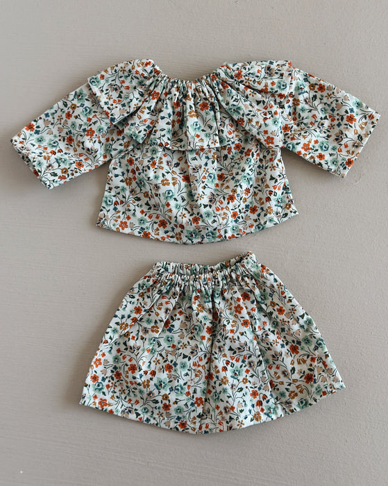 Sample sale • large shirt & skirt set • green autumn Liberty flower • regular price $34