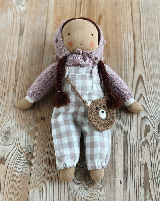 Waldorf doll medium girl • light brown skin brown hair • Bonnie