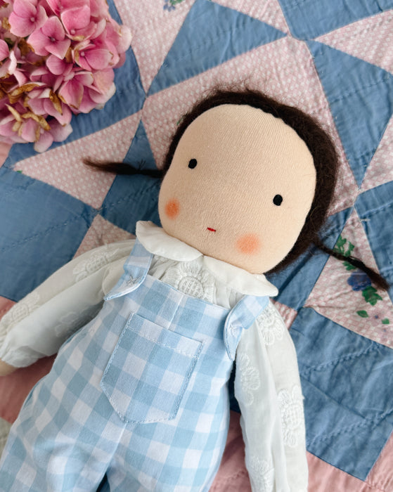 Waldorf doll medium girl • brown hair short braids • Dagmar