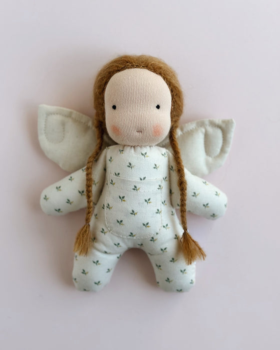 Tooth fairy Waldorf inspired mini doll • caramel hair • green leaf