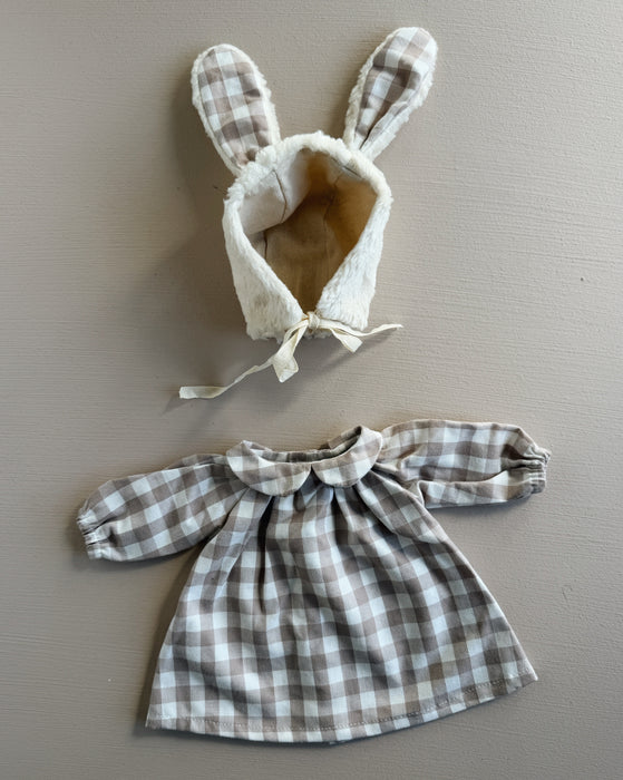 Dress & bunny bonnet • large • light grey gingham collar dress