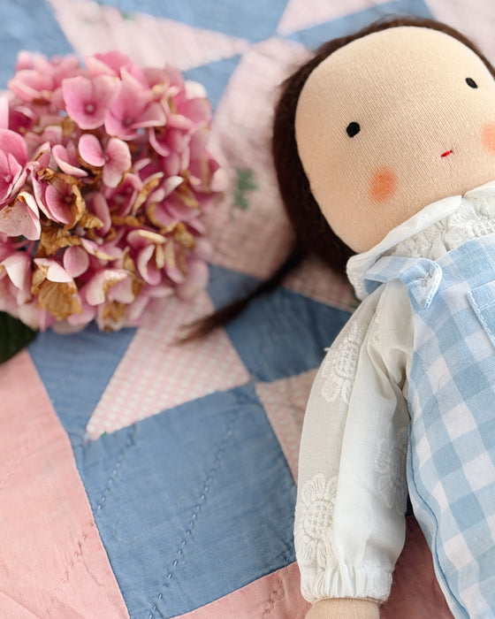 Waldorf doll medium girl • brown hair short braids • Dagmar