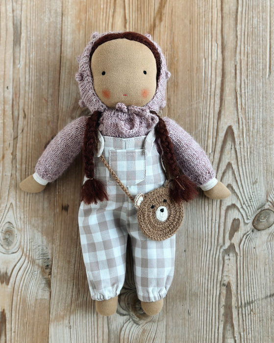 Waldorf doll medium girl • light brown skin brown hair • Bonnie