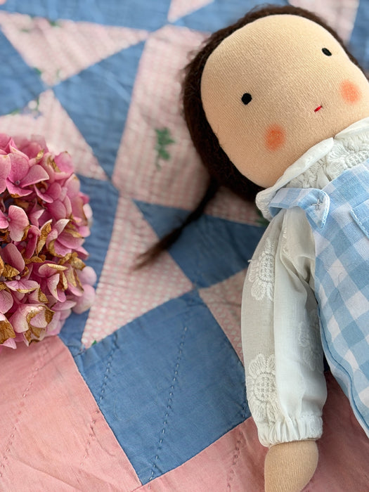 Waldorf doll medium girl • brown hair short braids • Dagmar