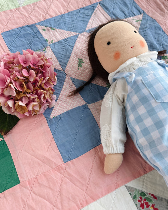 Waldorf doll medium girl • brown hair short braids • Dagmar
