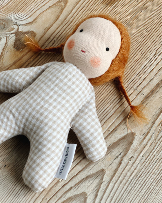 Mini doll • gingham • rust braids