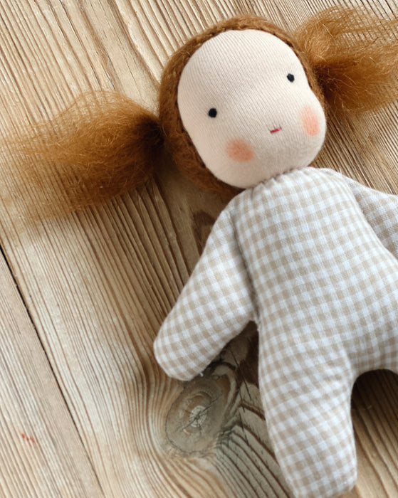 Mini doll • gingham • auburn pigtails