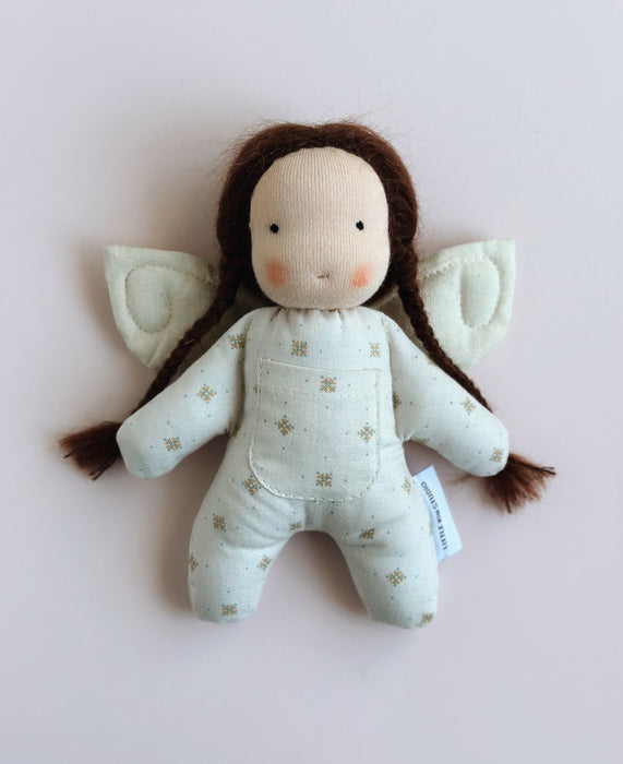 Tooth fairy Waldorf inspired mini doll • brown hair • dots