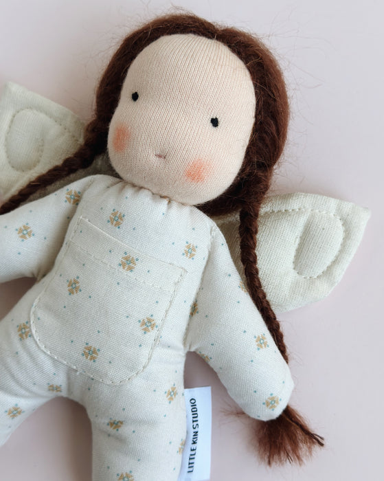 Tooth fairy Waldorf inspired mini doll • brown hair • dots