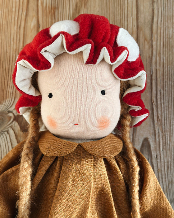 Mushroom waldorf inspired large doll girl • auburn hair • Felicia